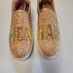 Sam Edelman Slip On Sneakers Girls 4 Pink Rose Gold Mermaid With Tail On Heel